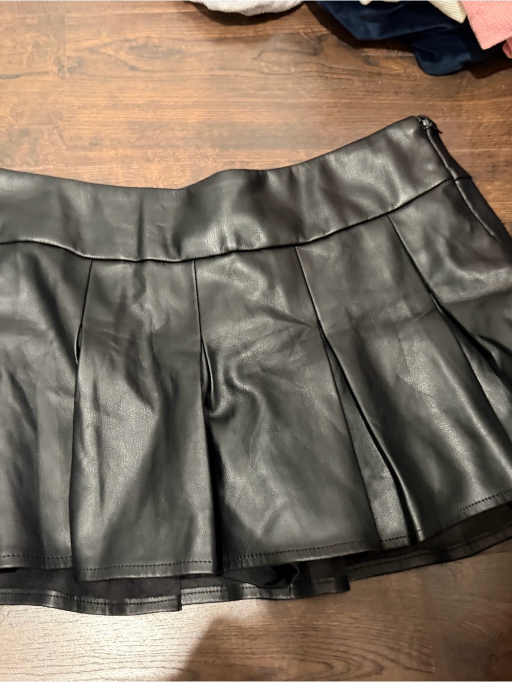 Aeropostale Black Faux Leather Pleated Mini Skirt